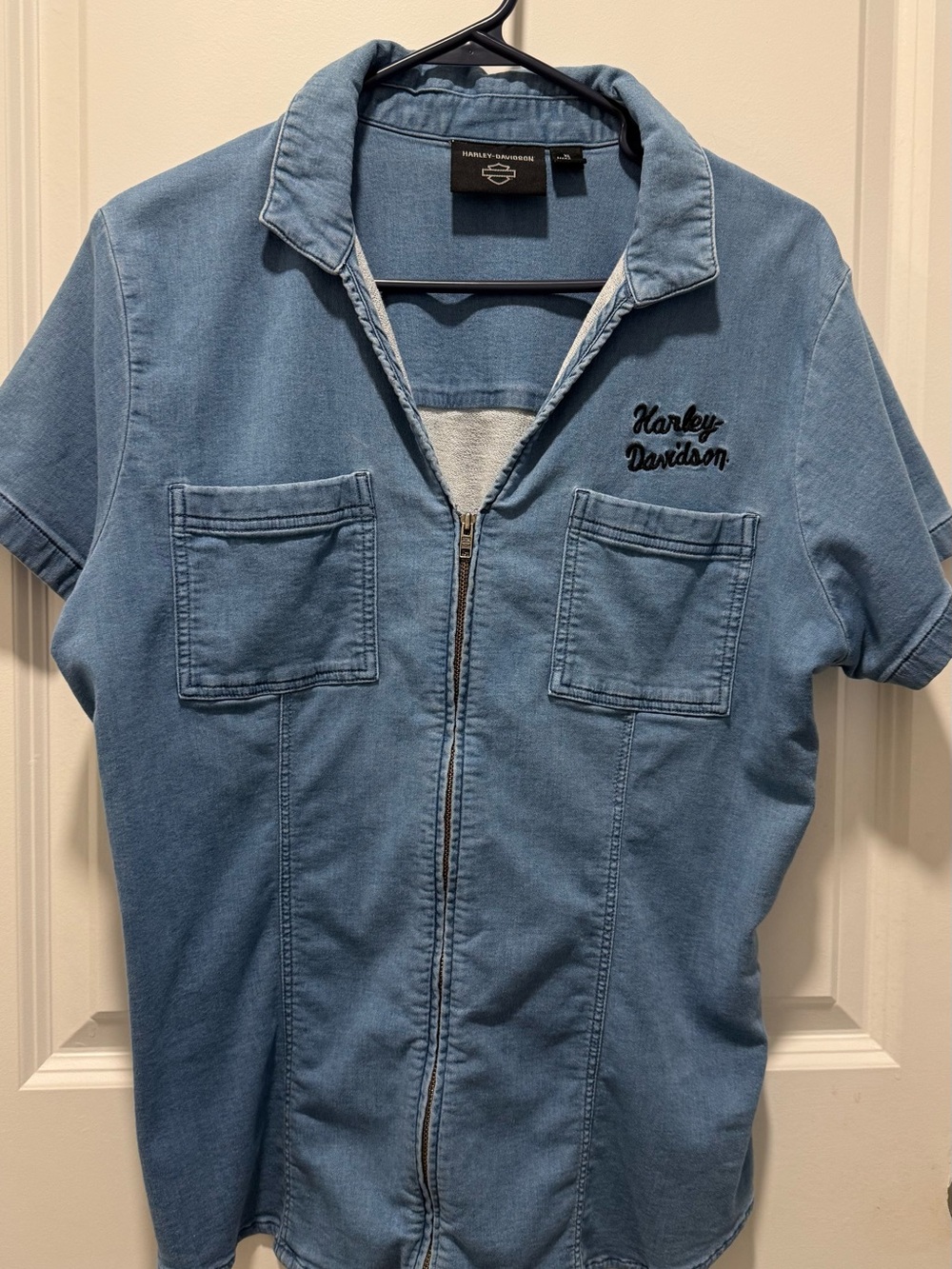 Harley-Davidson Denim Zip Front Shirt Blue XL